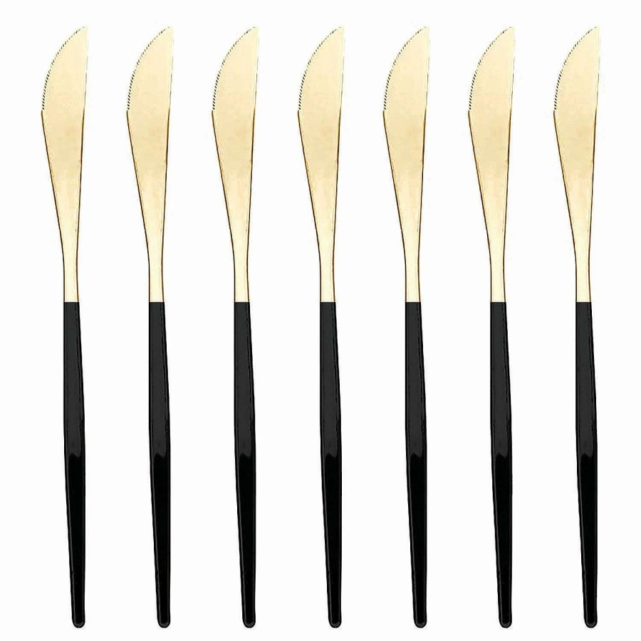 Cutlery * | Promo Gold With Black Handle Moderno Disposable Plastic Dinner Knives (120 Knives)