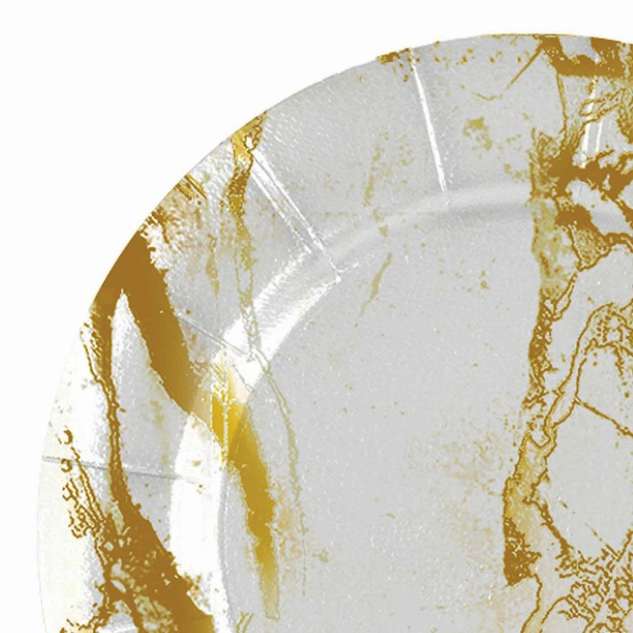 Party Plates * | Outlet 13 White With Gold Marble Round Disposable Paper Charger Plates (40 Plates)