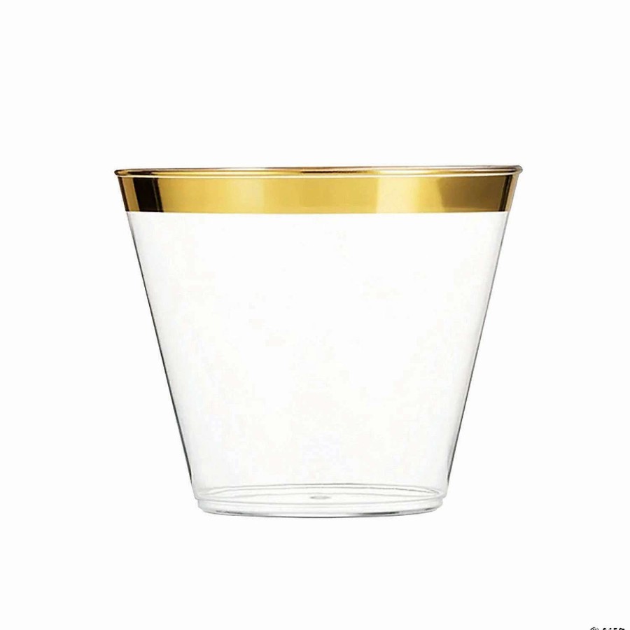 Drinkware * | Brand New 9 Oz. Clear With Metallic Gold Rim Round Disposable Plastic Cups (240 Cups)