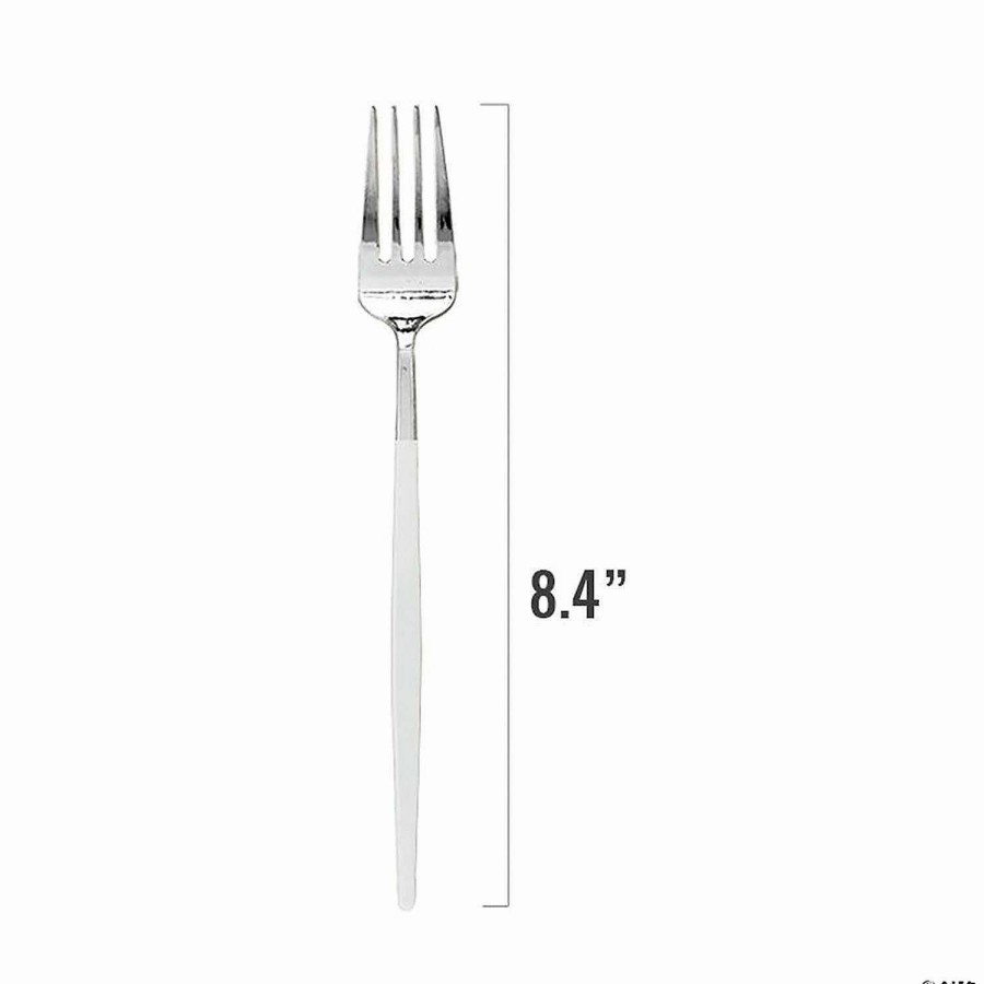 Cutlery * | Discount Kaya Collection Silver With White Handle Moderno Disposable Plastic Dinner Forks (240 Forks)