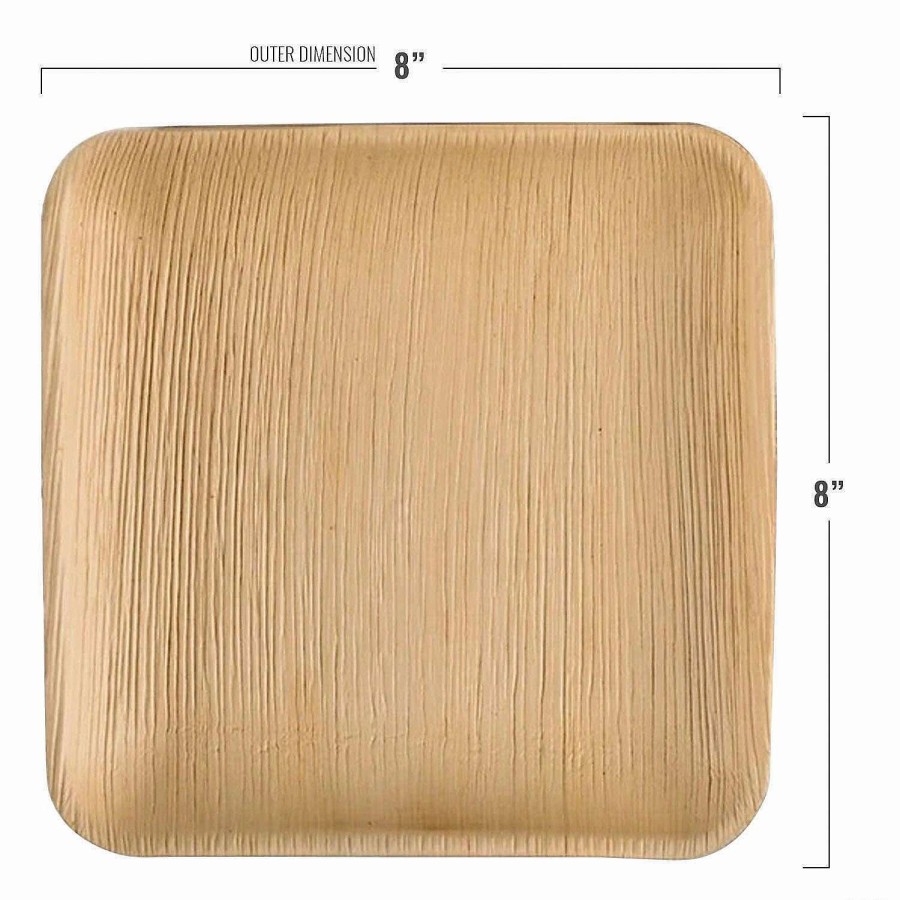 Party Plates * | Promo Kaya Collection 8 Square Palm Leaf Eco Friendly Disposable Buffet Plates (100 Plates)