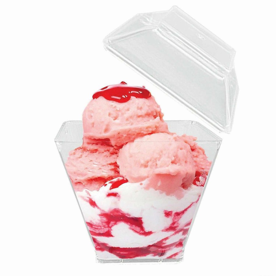 Serveware * | Best Sale Premium 3.5 Oz. Clear Square Disposable Plastic Mini Cups With Lids (288 Cups)