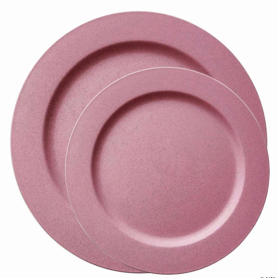 Party Plates * | Brand New Matte Fuchsia Round Disposable Plastic Dinnerware Value Set (40 Dinner Plates + 40 Salad Plates)