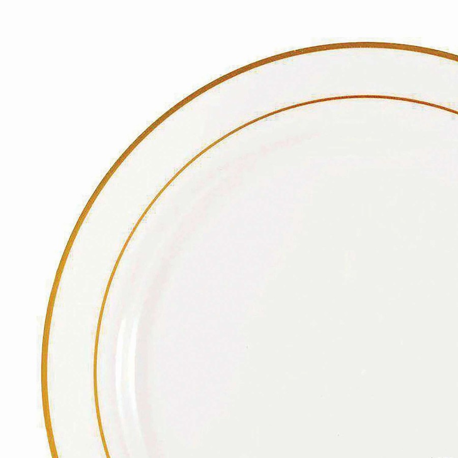 Party Plates * | Brand New 10.25 White With Gold Edge Rim Plastic Dinner Plates (50 Plates)