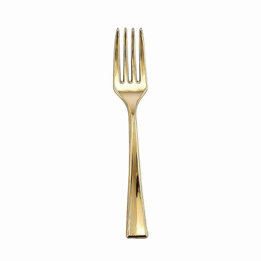 Cutlery * | Coupon Premium Shiny Metallic Gold Mini Plastic Disposable Tasting Forks (600 Forks)