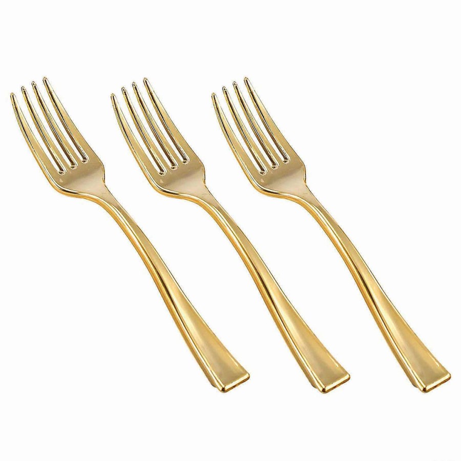 Cutlery * | Coupon Premium Shiny Metallic Gold Mini Plastic Disposable Tasting Forks (600 Forks)