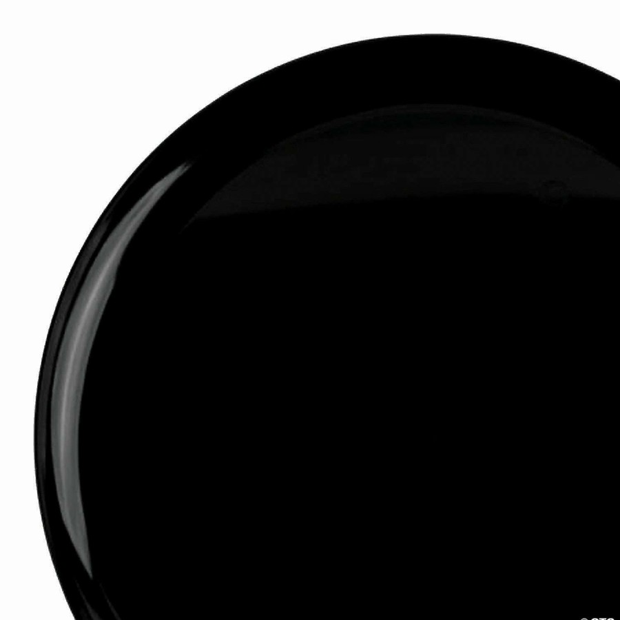 Party Plates * | Deals 10 Black Flat Round Disposable Plastic Dinner Plates (40 Plates)