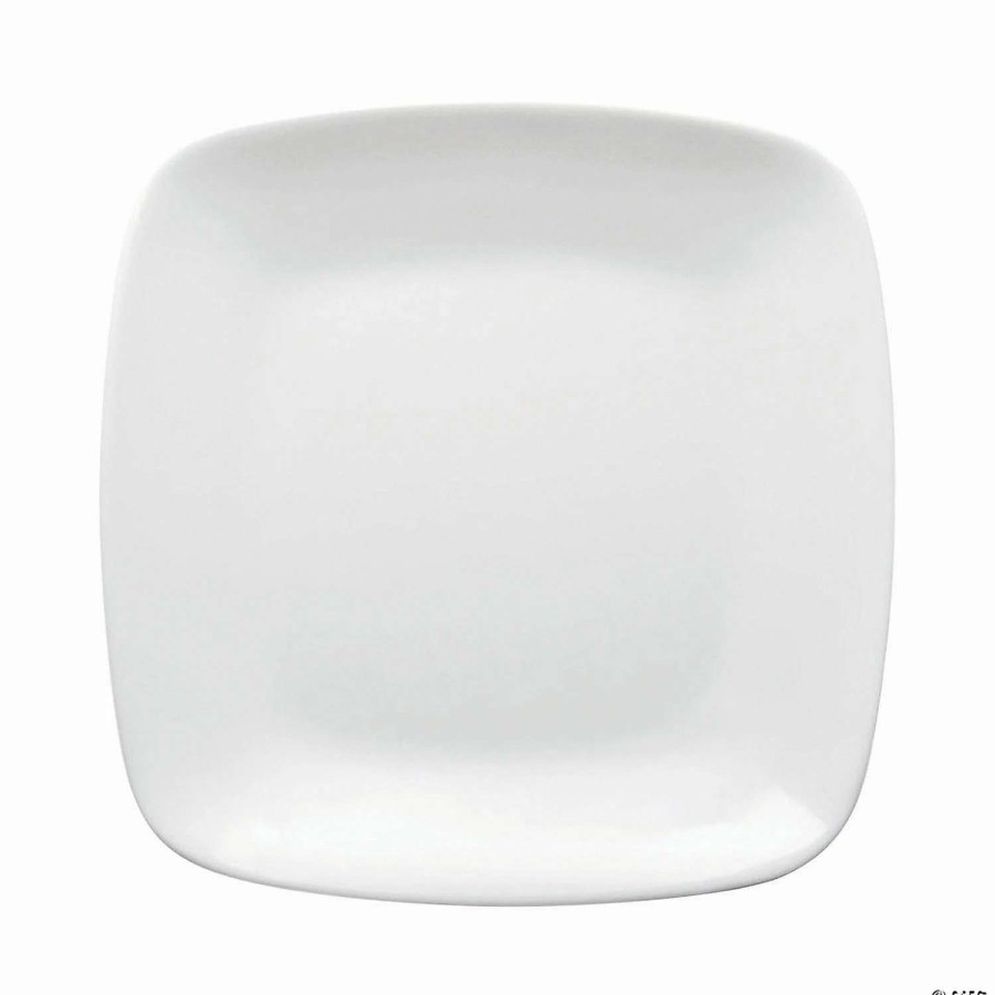 Party Plates * | Discount 10 Solid White Flat Rounded Square Disposable Plastic Dinner Plates (120 Plates)