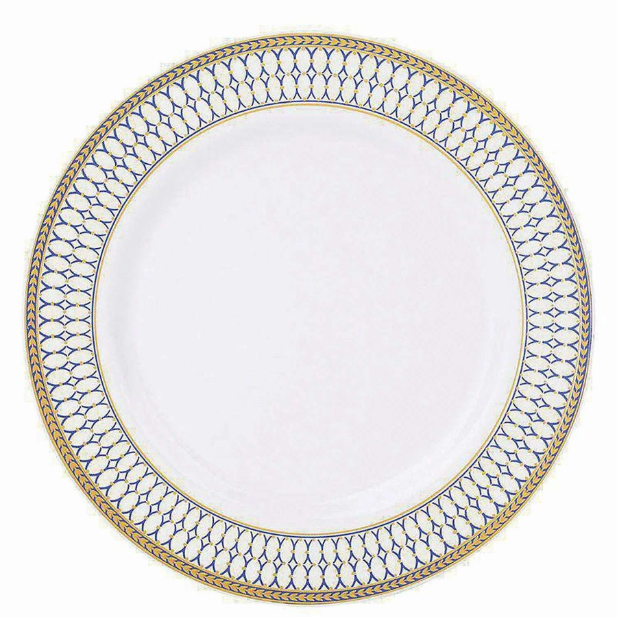 Party Plates * | Discount Kaya Collection 7.5 White With Blue And Gold Chord Rim Plastic Appetizer/Salad Plates (120 Plates)