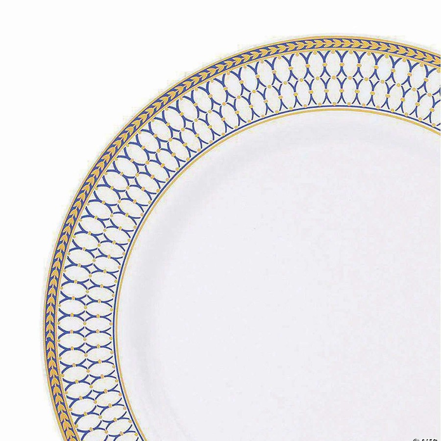 Party Plates * | Discount Kaya Collection 7.5 White With Blue And Gold Chord Rim Plastic Appetizer/Salad Plates (120 Plates)