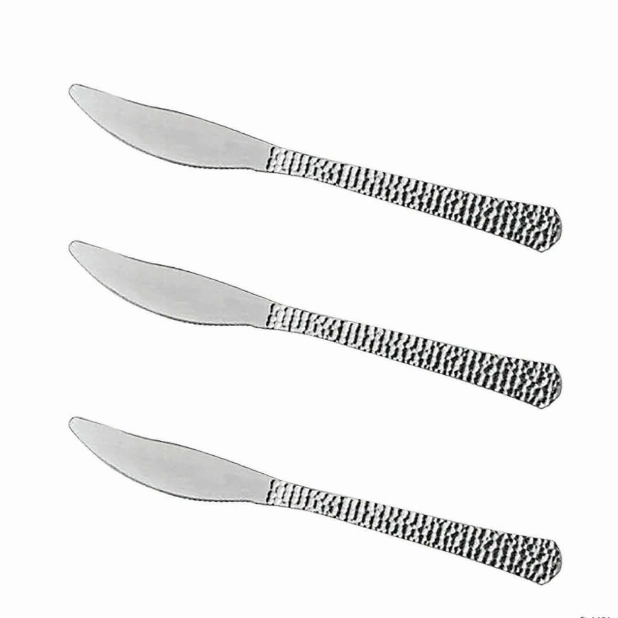 Cutlery * | Outlet Shiny Metallic Silver Hammered Plastic Knives (340 Knives)