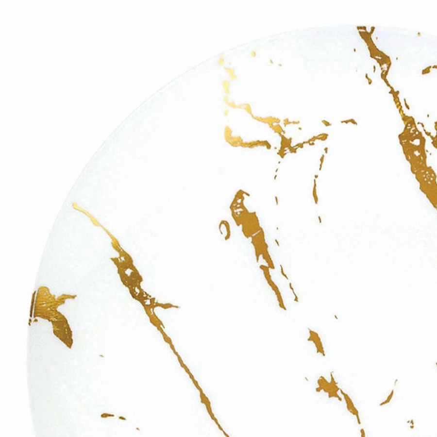 Party Plates * | Best Deal 7.5 White With Gold Marble Stroke Round Disposable Plastic Appetizer/Salad Plates (70 Plates)