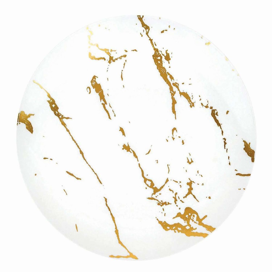 Party Plates * | Best Deal 7.5 White With Gold Marble Stroke Round Disposable Plastic Appetizer/Salad Plates (70 Plates)