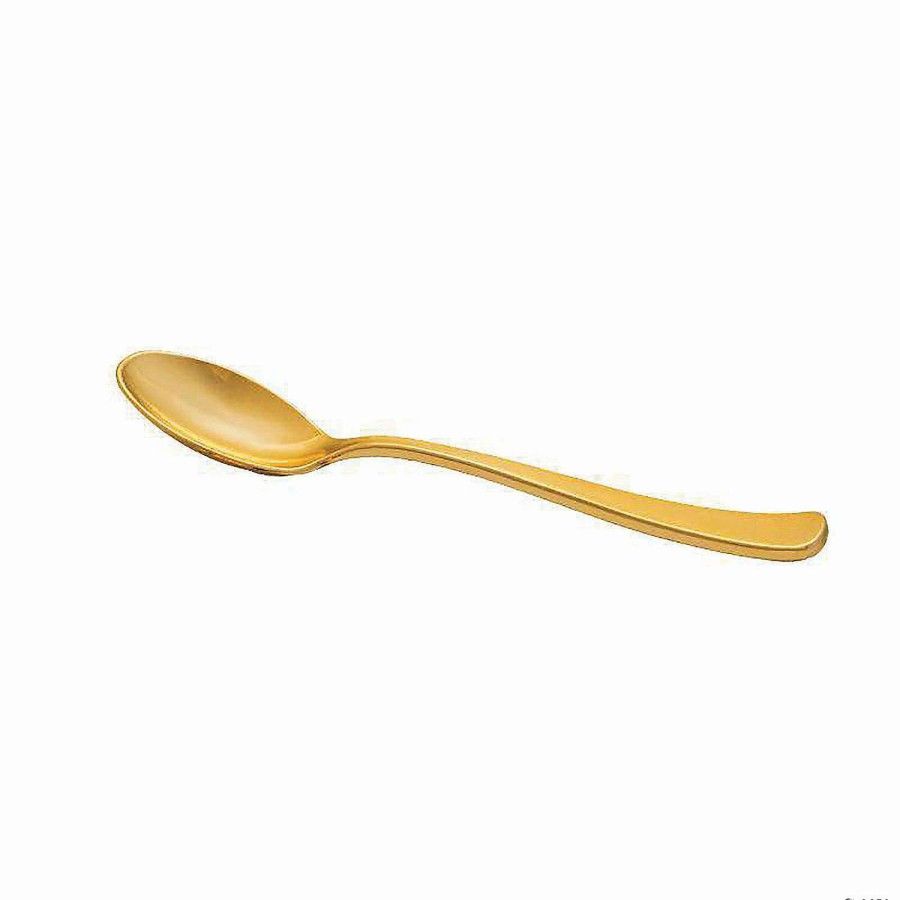 Cutlery * | Brand New Shiny Metallic Gold Plastic Spoons (600 Spoons)