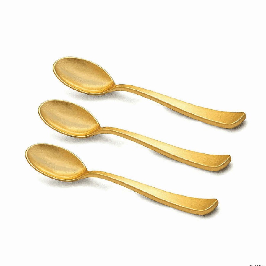 Cutlery * | Brand New Shiny Metallic Gold Plastic Spoons (600 Spoons)