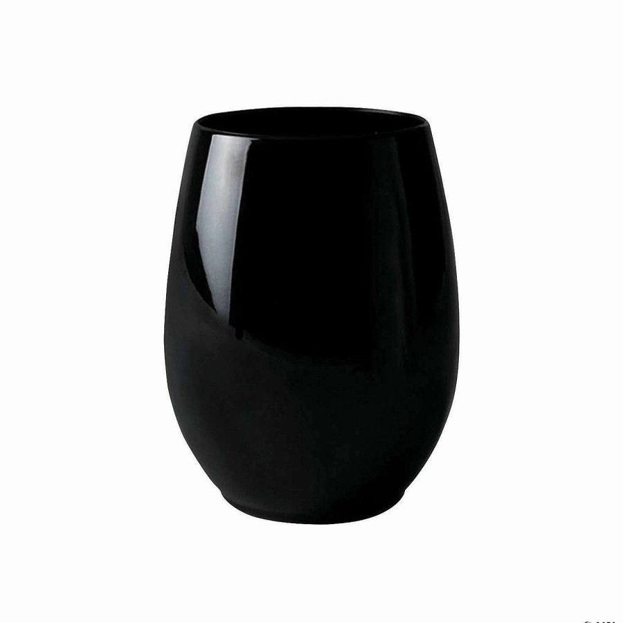 Drinkware * | Hot Sale Kaya Collection 12 Oz. Black Elegant Stemless Plastic Wine Glasses (64 Glasses)