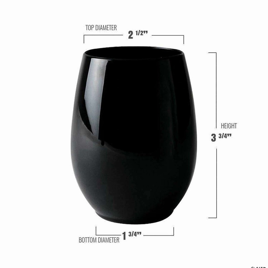 Drinkware * | Hot Sale Kaya Collection 12 Oz. Black Elegant Stemless Plastic Wine Glasses (64 Glasses)