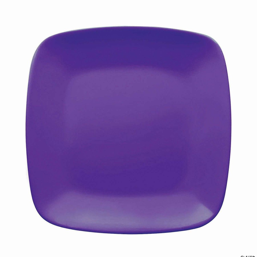 Party Plates * | Buy 10 Purple Flat Rounded Square Disposable Plastic Dinner Plates (120 Plates)