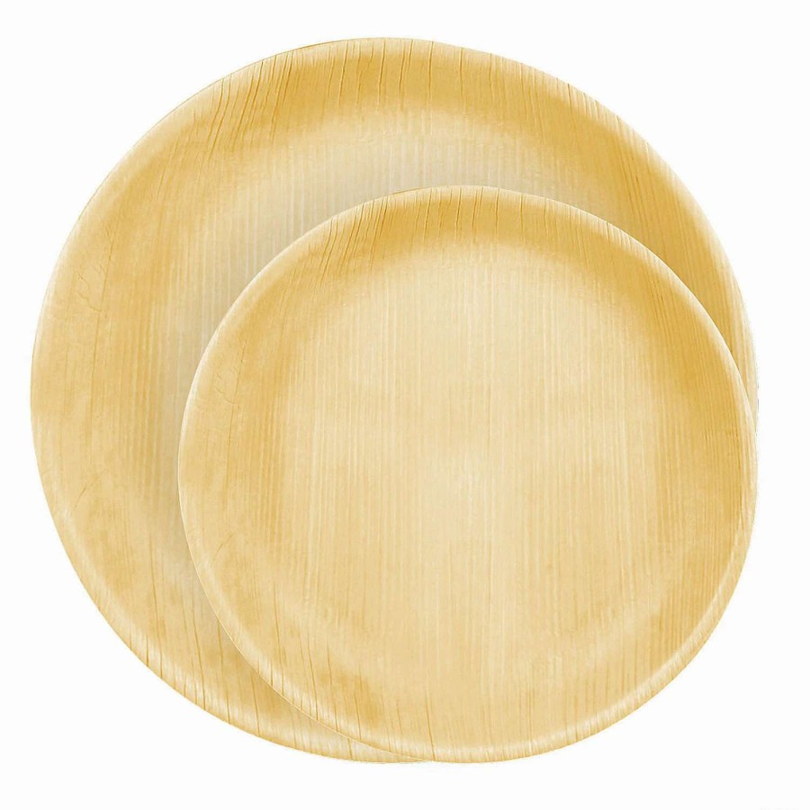 Party Plates * | New Round Palm Leaf Eco Friendly Disposable Dinnerware Value Set (100 Dinner Plates + 100 Salad Plates)