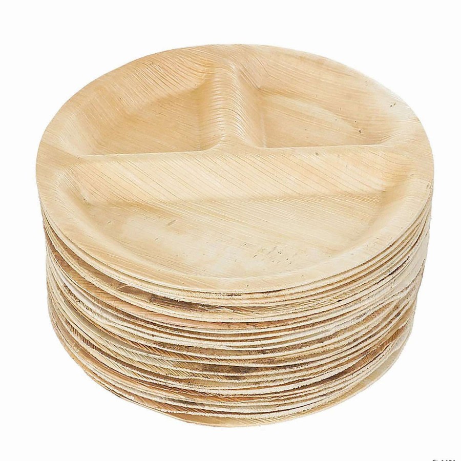 Party Plates * | Top 10 10 Round Palm Leaf 3-Partition Eco Friendly Disposable Dinner Plates (50 Plates)