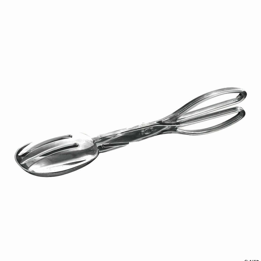 Serveware * | Deals Silver Disposable Plastic Serving Salad Scissor Tongs (14 Tongs)