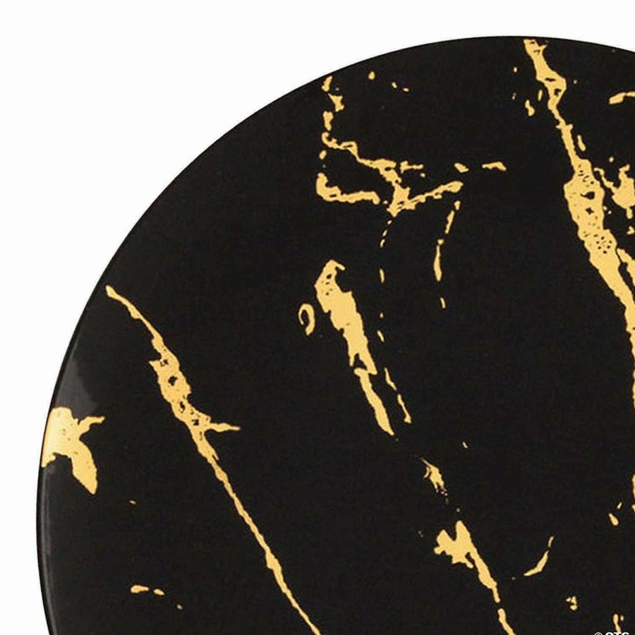 Party Plates * | Budget Premium 10.25 Black With Gold Stroke Round Disposable Plastic Dinner Plates (120 Plates)