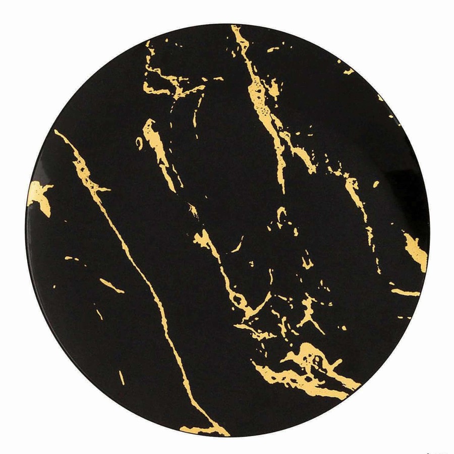 Party Plates * | Budget Premium 10.25 Black With Gold Stroke Round Disposable Plastic Dinner Plates (120 Plates)