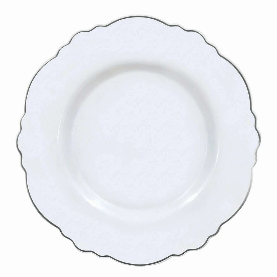 Party Plates * | Wholesale 7.5 White With Silver Rim Round Blossom Disposable Plastic Appetizer/Salad Plates (90 Plates)