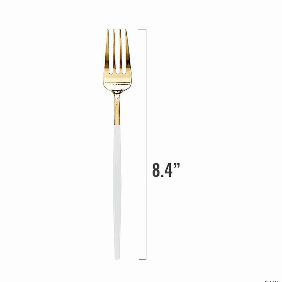 Cutlery * | New Kaya Collection Gold With White Handle Moderno Disposable Plastic Dinner Forks (240 Forks)