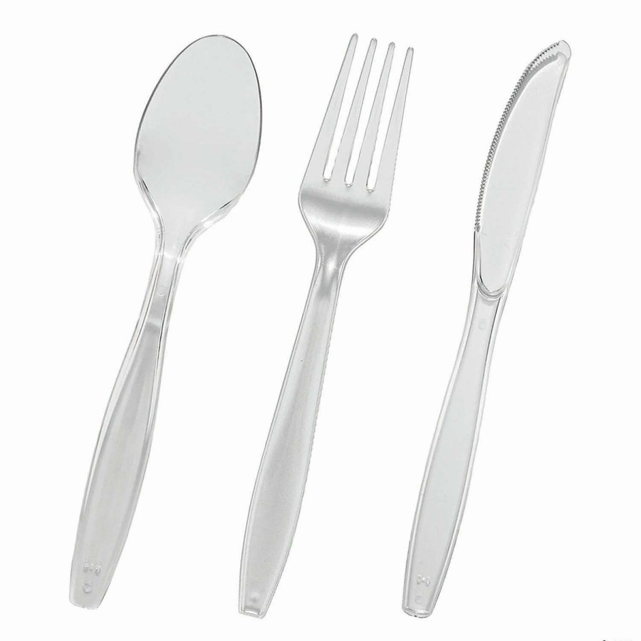 Cutlery * | Hot Sale Clear Disposable Plastic Cutlery Set Spoons, Forks And Knives (1000 Guests)