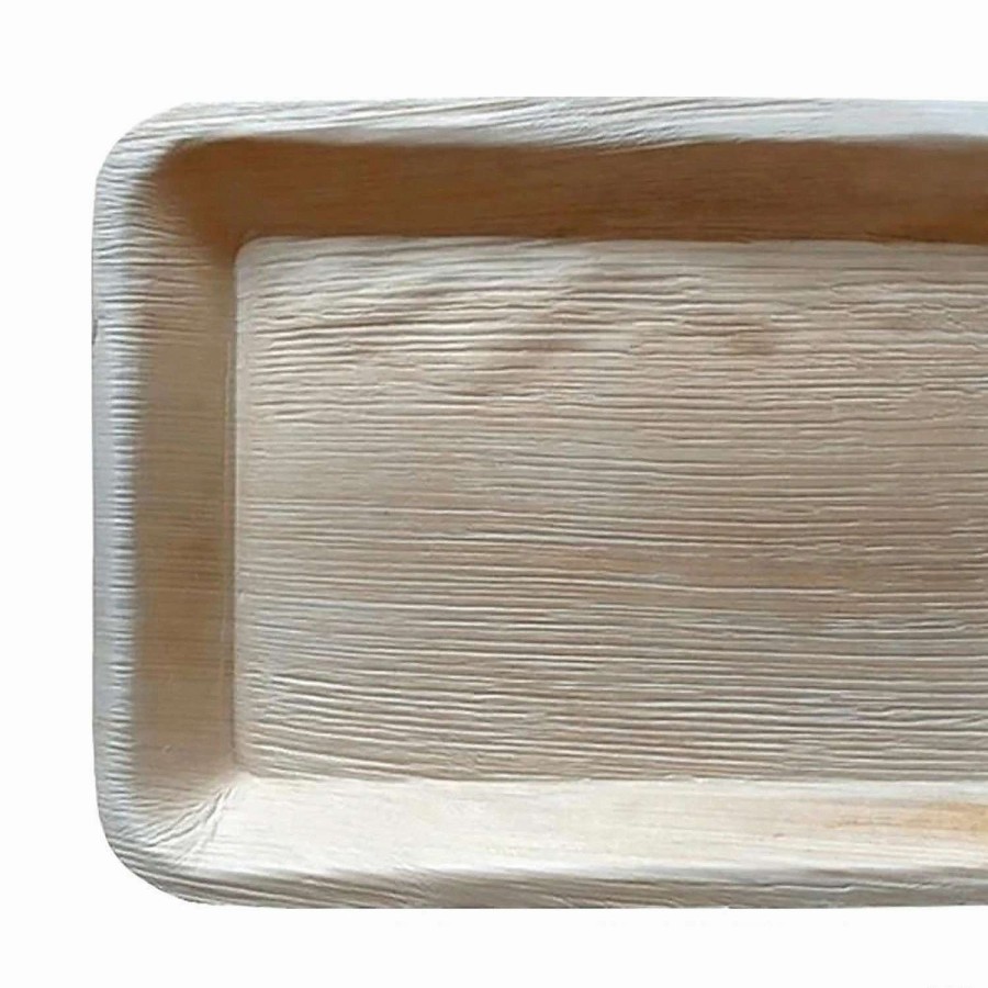 Serveware * | Budget 13 X 9 Rectangular Natural Palm Leaf Eco-Friendly Disposable Trays (50 Trays)