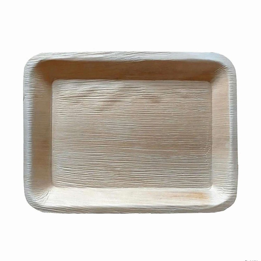 Serveware * | Budget 13 X 9 Rectangular Natural Palm Leaf Eco-Friendly Disposable Trays (50 Trays)