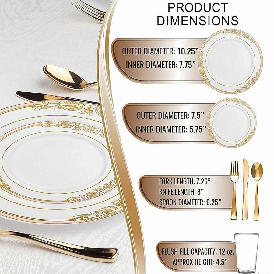 Bowls * | Coupon White With Pink And Gold Harmony Rim Plastic Dinnerware Value Set (20 Settings)