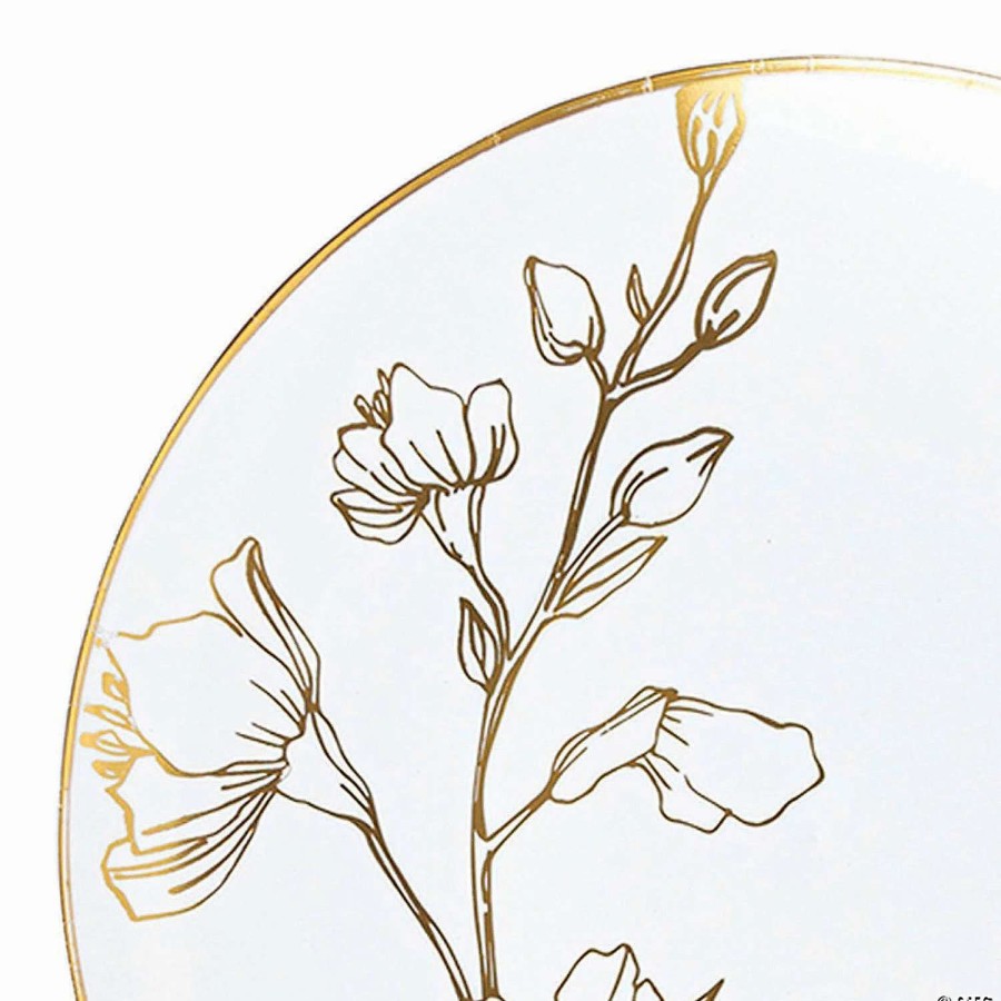 Party Plates * | Hot Sale 7.5 White With Gold Antique Floral Round Disposable Plastic Appetizer/Salad Plates (70 Plates)