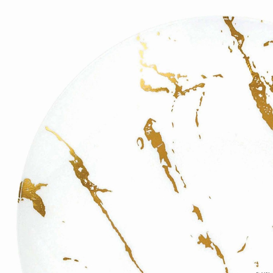 Party Plates * | Best Reviews Of 10.25 White With Gold Marble Stroke Round Disposable Plastic Dinner Plates (40 Plates)