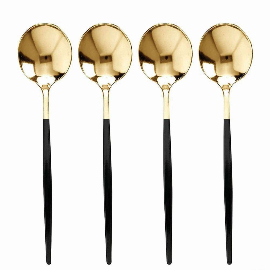 Cutlery * | Coupon Kaya Collection Gold With Black Handle Moderno Disposable Plastic Dinner Spoons (240 Spoons)