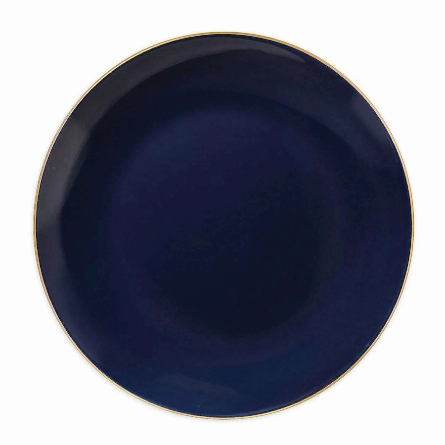 Party Plates * | Budget Kaya Collection 10.25 Navy With Gold Rim Organic Round Disposable Plastic Dinner Plates (120 Plates)