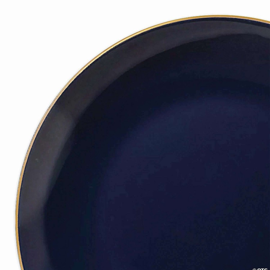 Party Plates * | Budget Kaya Collection 10.25 Navy With Gold Rim Organic Round Disposable Plastic Dinner Plates (120 Plates)