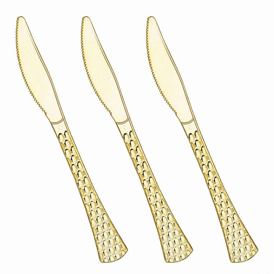 Cutlery * | Budget Shiny Gold Glamour Cutlery Disposable Plastic Knives (168 Knives)