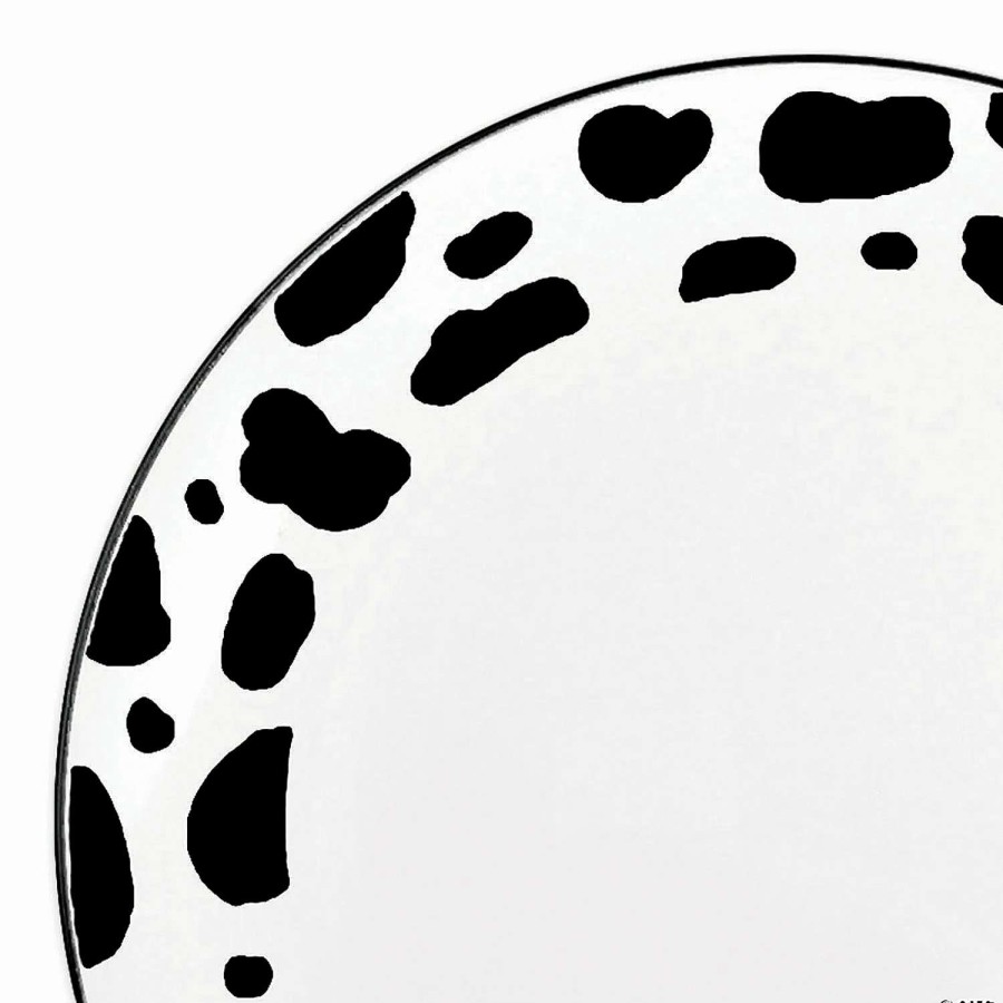 Party Plates * | Promo 10.25 White With Black Dalmatian Spots Round Disposable Plastic Dinner Plates (40 Plates)