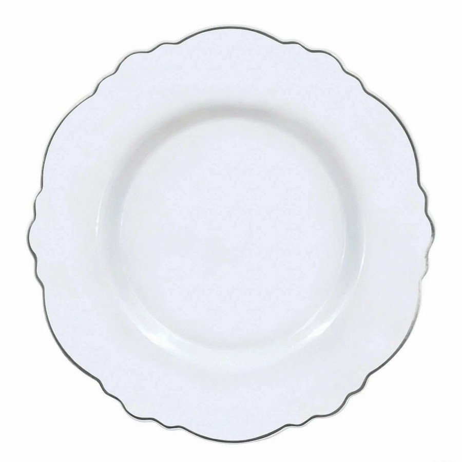 Party Plates * | Outlet 10.25 White With Silver Rim Round Blossom Disposable Plastic Dinner Plates (120 Plates)