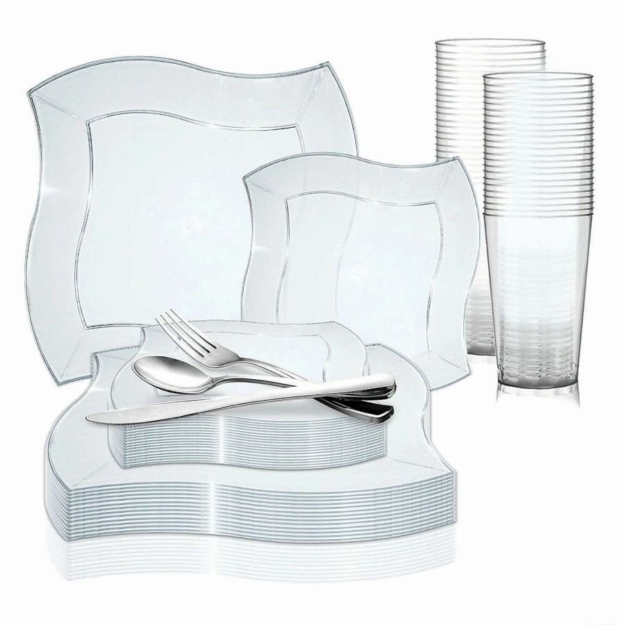 Bowls * | Best Sale Clear Wave Plastic Dinnerware Value Set (120 Settings)