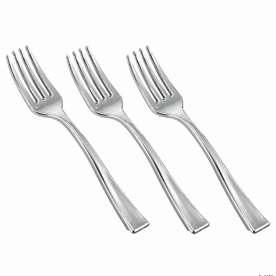 Cutlery * | Promo Shiny Metallic Silver Mini Plastic Disposable Tasting Forks (960 Forks)