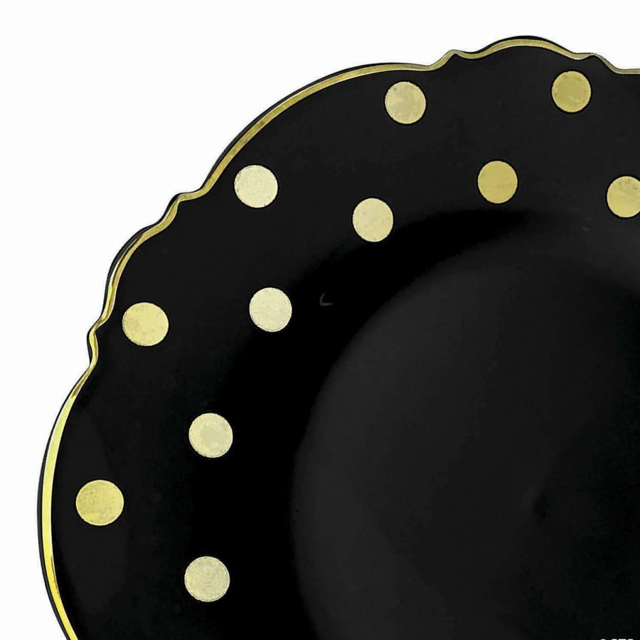 Party Plates * | Hot Sale Premium 7.5 Black With Gold Dots Round Blossom Disposable Plastic Salad Plates (120 Plates)