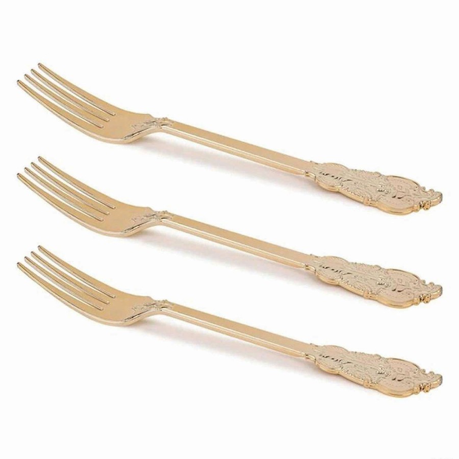 Cutlery * | Best Reviews Of Kaya Collection 7.4 Shiny Baroque Gold Plastic Forks (600 Forks)