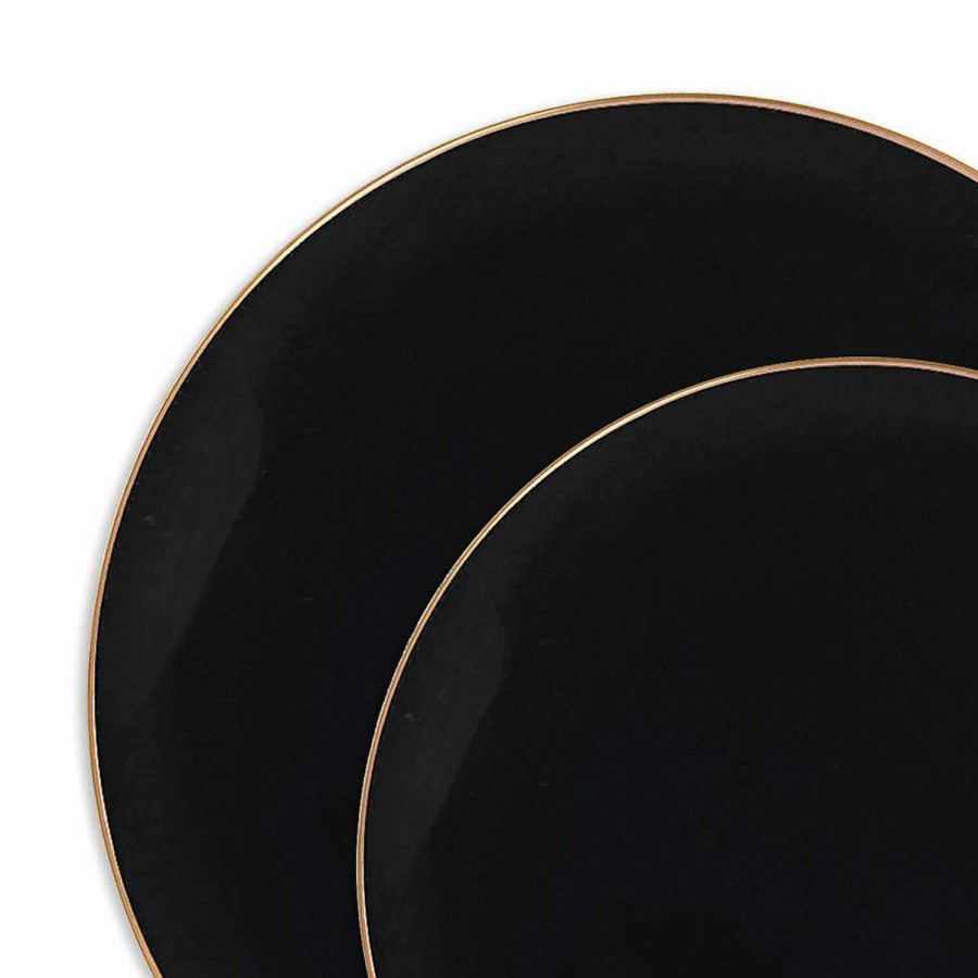 Party Plates * | Best Pirce Black With Gold Rim Organic Round Disposable Plastic Dinnerware Value Set (120 Dinner Plates + 120 Salad Plates)