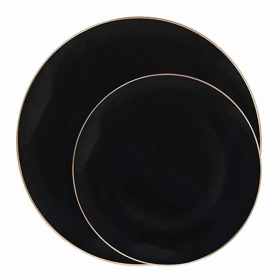 Party Plates * | Best Pirce Black With Gold Rim Organic Round Disposable Plastic Dinnerware Value Set (120 Dinner Plates + 120 Salad Plates)