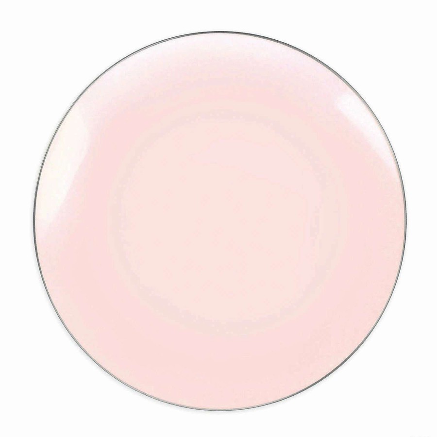 Party Plates * | Top 10 Kaya Collection 10.25 Pink With Silver Rim Organic Round Disposable Plastic Dinner Plates (120 Plates)