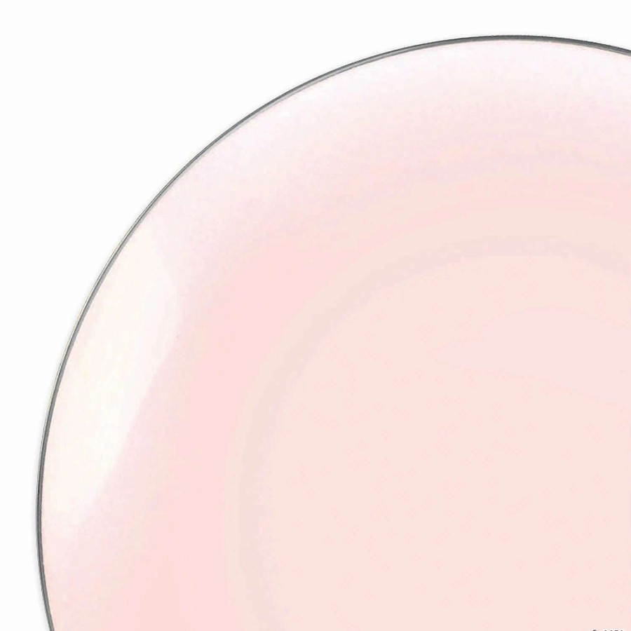 Party Plates * | Top 10 Kaya Collection 10.25 Pink With Silver Rim Organic Round Disposable Plastic Dinner Plates (120 Plates)