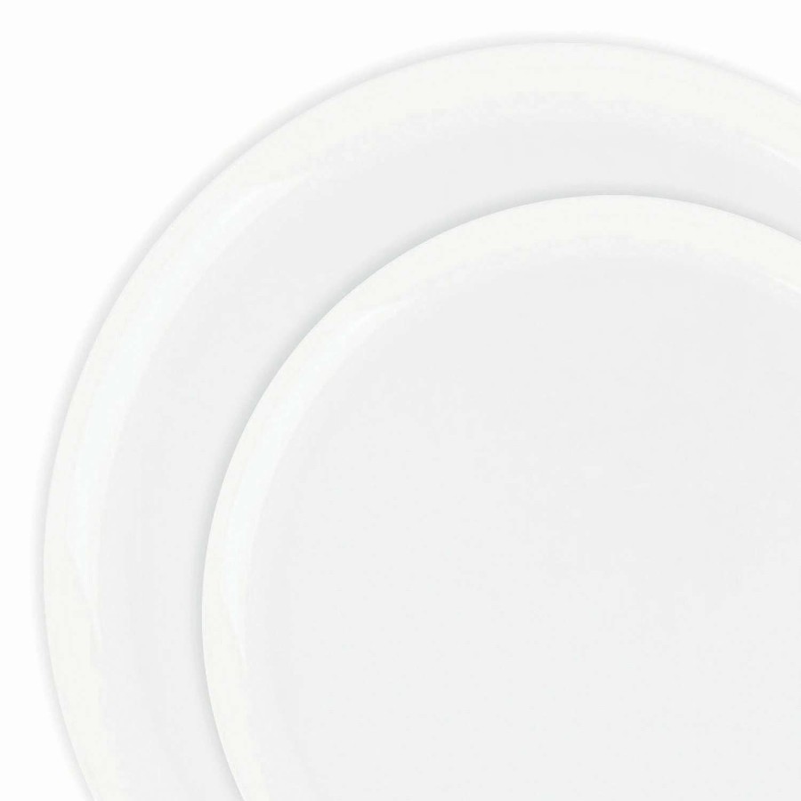 Party Plates * | Deals White Flat Round Disposable Plastic Dinnerware Value Set (120 Dinner Plates + 120 Salad Plates)